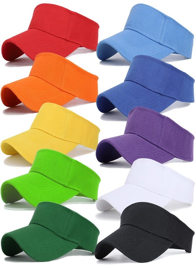 Popuid Unisex Sports Sun Visor Hats Open Top Bingo Visors for Tennis Golf Travel Summer Beach Pool (Colorful Set, 10) - Image 1